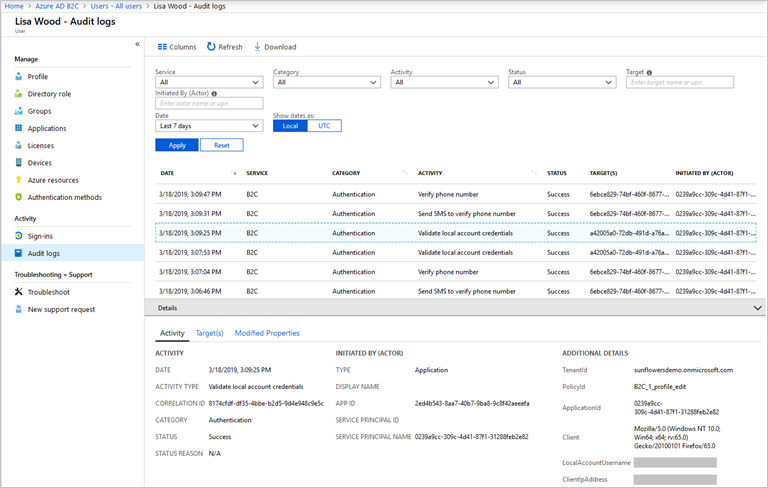 audit log samples