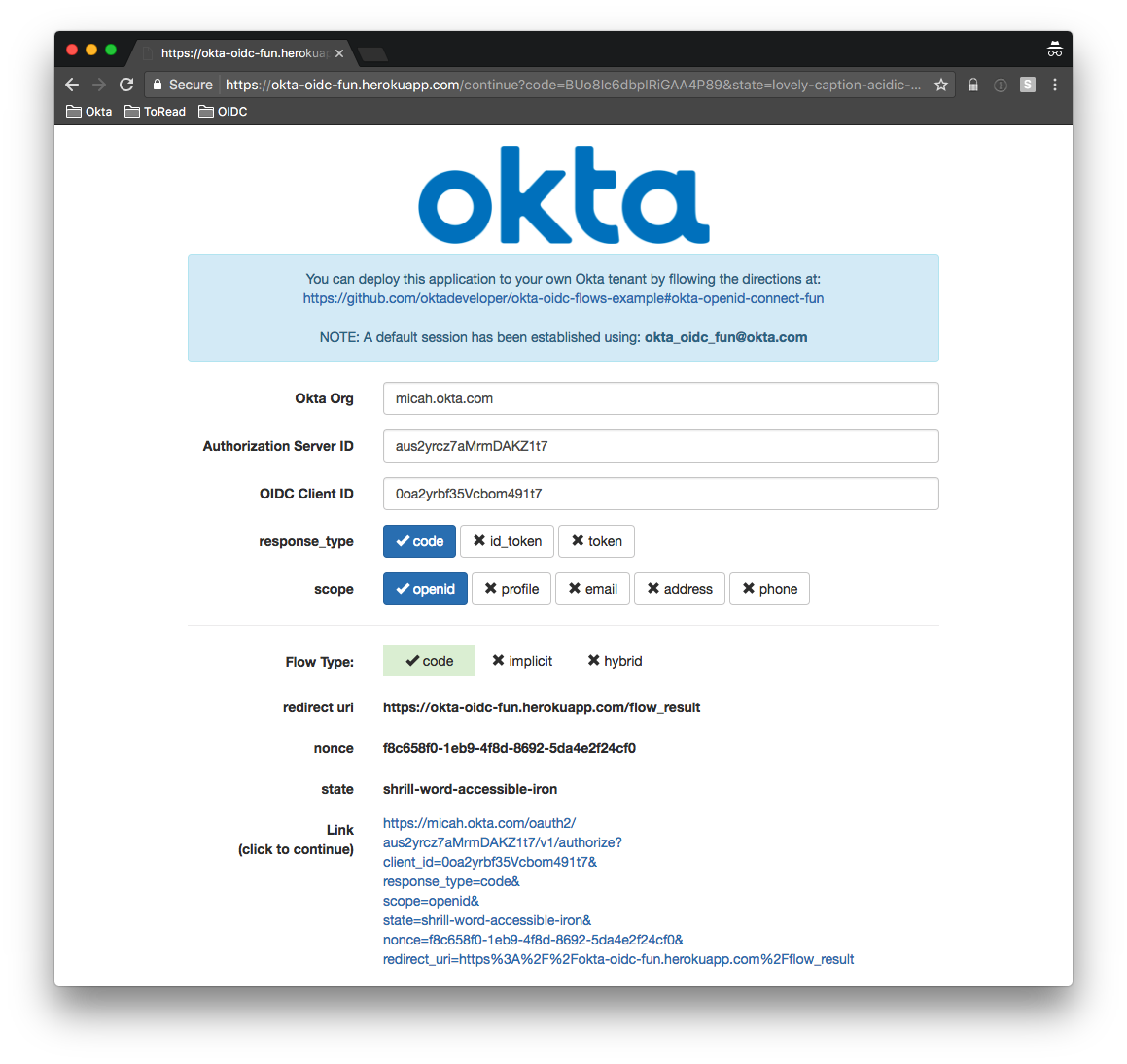 code flow okta